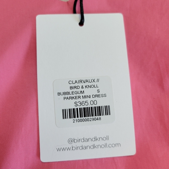 $365 Bird & Knoll Parker Mini Dress Women's Small Bubblegum Pink Off Shoulder - Picture 5 of 8